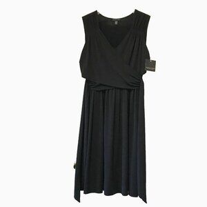 NEW Apostrophe Stretch Sleeveless Faux Wrap Criss Cross Dress Black Women's XL